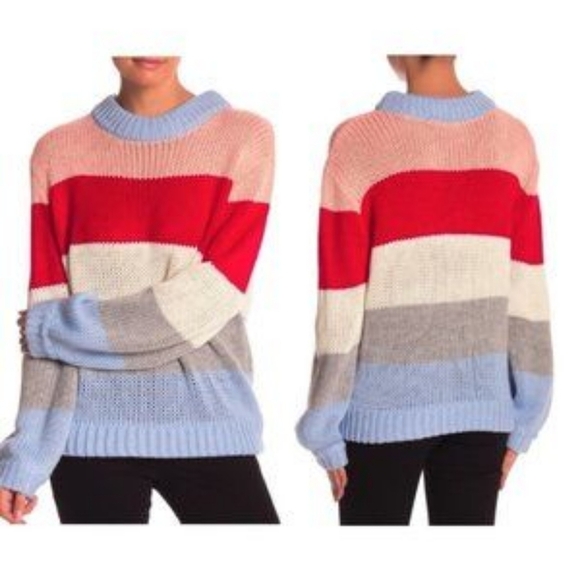 Elodie Sweaters - Elodie Chunky Knit Striped Multi Rainbow Sweater Women's M
